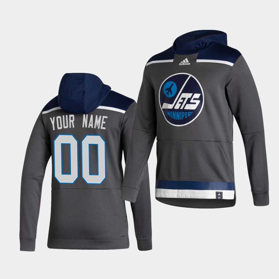 Men Winnipeg Jets 00 Your name Grey NHL 2021 Adidas Pullover Hoodie Jersey